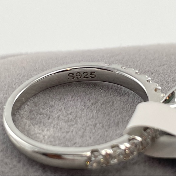 1ct‎ Certified Blue Green Moissanite Round Cut Sterling Silver Engagement Ring - Picture 7 of 10